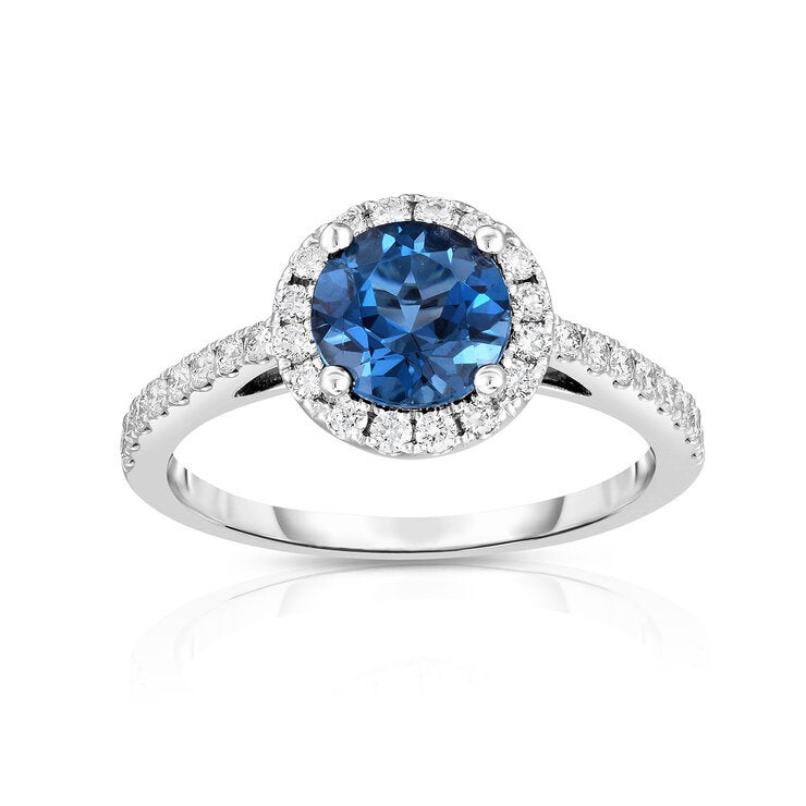 Anillo, Topacio Azul y Diamantes 0.35ctw, Oro Blanco de 14K Anillo, Topacio Azul y Diamantes 0.35ctw, Oro Blanco de 14K