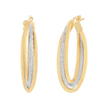 Aretes, Arracadas de Borde de Cuchillo, Oro Dos Tonos 14K Aretes, Arracadas de Borde de Cuchillo, Oro Dos Tonos 14K