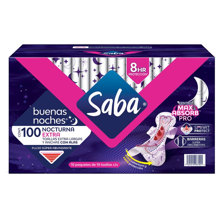 Saba Buenas Noches Extra Toallas Femeninas 100 Pzas Saba Buenas Noches Extra Toallas Femeninas 100 Pzas