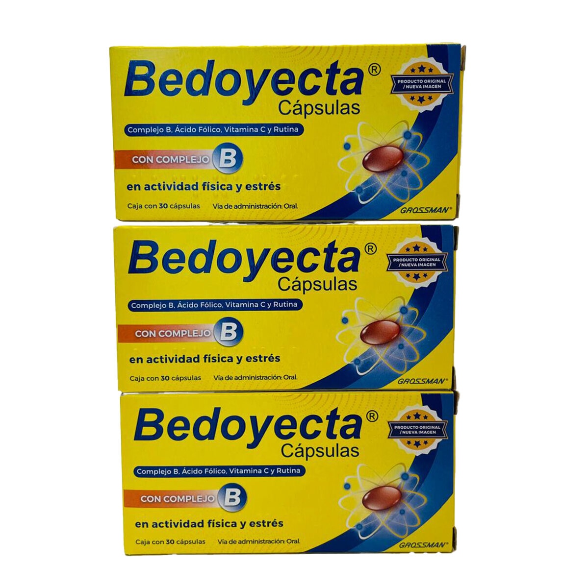 Bedoyecta Complejo B, Ácido Fólico, Vitamina C y Rutina Paquete con 3 Cajas de 30 cápsulas c/u Bedoyecta Complejo B, Ácido Fólico, Vitamina C y Rutina Paquete con 3 Cajas de 30 cápsulas c/u