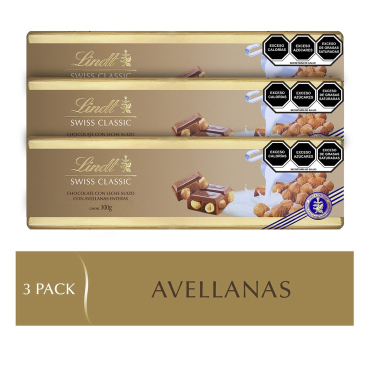 Lindt Barras de Chocolate y Avellanas Enteras 3 pzas de 300 g