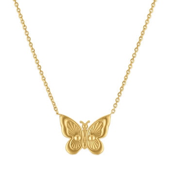 collar con dije de mariposa, oro amarillo de 14 k