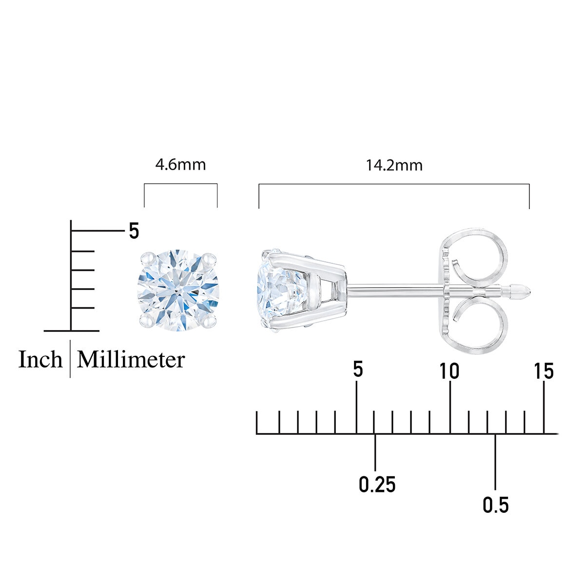 Aretes de Diamantes, 0.8ctw, Corte Redondo, Oro Blanco de 14K