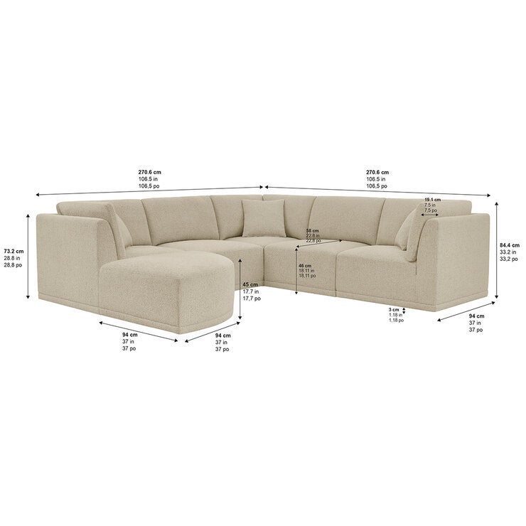 Thomasville, Seccional Modular de Tela de 6 piezas con Otomano Curvado Thomasville, Seccional Modular de Tela de 6 piezas con Otomano Curvado