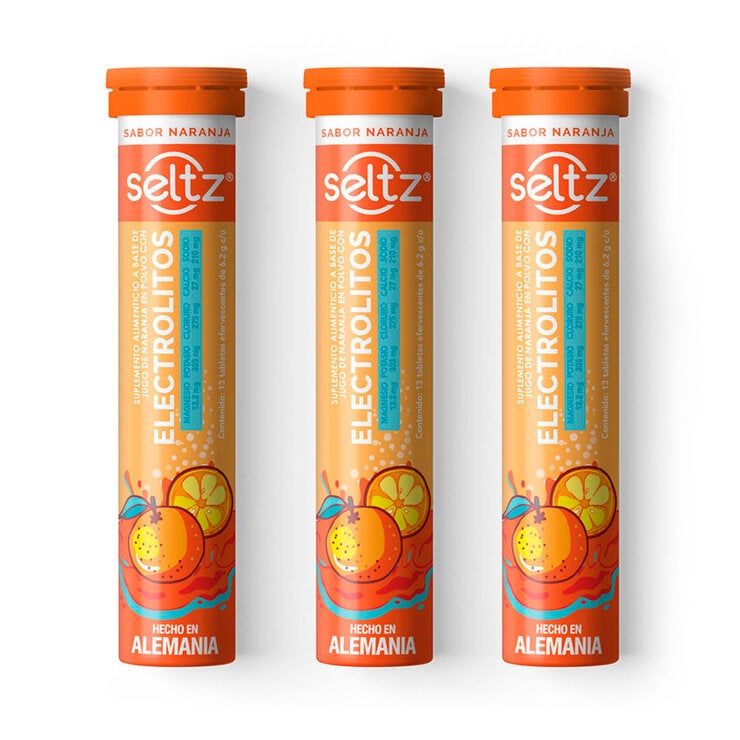 Seltz Eletrolitos 3 Tubos con 13 Tabletas Efervescentes c/u Sabor Naranja Seltz Eletrolitos 3 Tubos con 13 Tabletas Efervescentes c/u Sabor Naranja