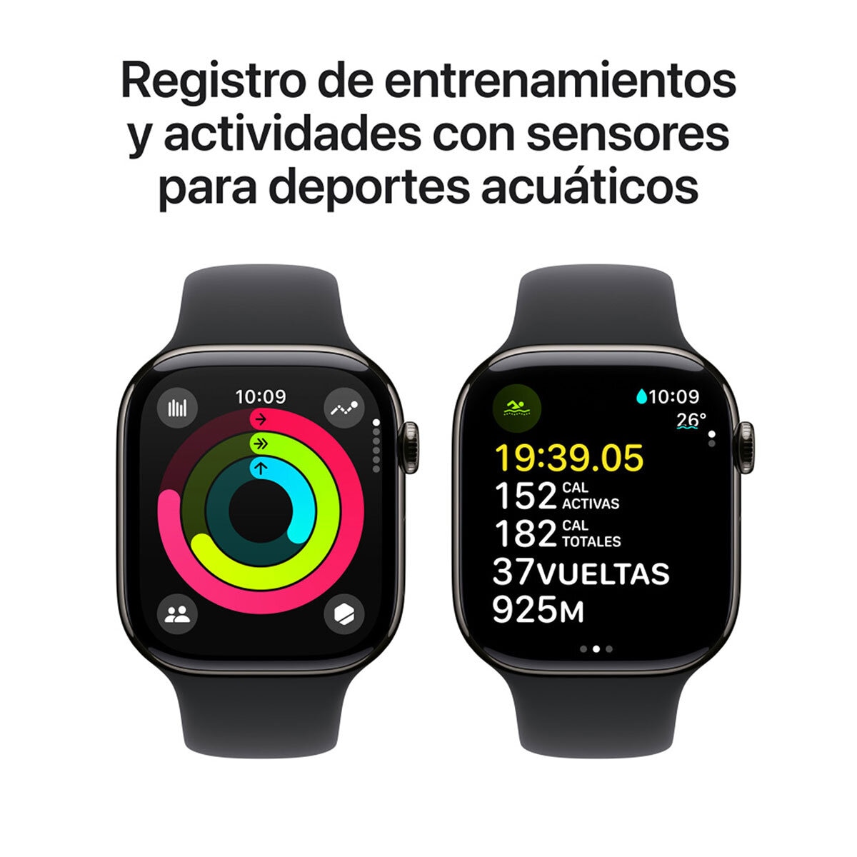 Apple Watch S10 (GPS + Cellular) Caja de titanio pizarra 46mm con correa deportiva negro M/L