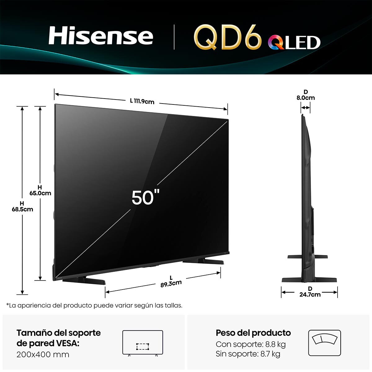 Hisense Pantalla 50" QLED 4K Fire TV Hisense Pantalla 50" QLED 4K Fire TV