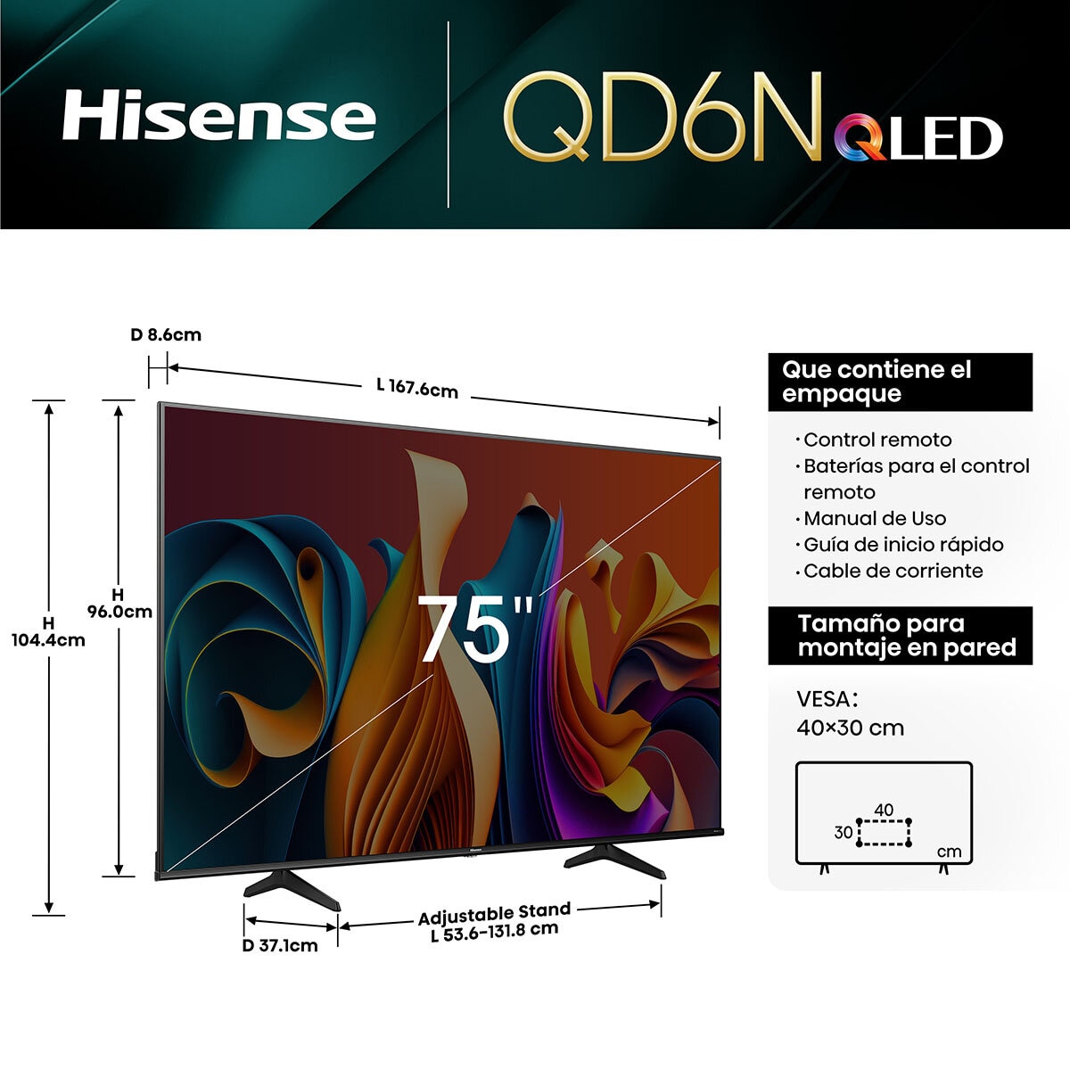 Hisense Pantalla 75" QLED 4K GOOGLE TV