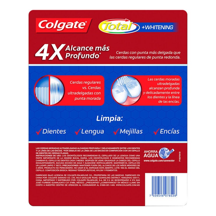 Colgate Cepillos de Dientes Total Whitening 8 pzas Colgate Cepillos de Dientes Total Whitening 8 pzas