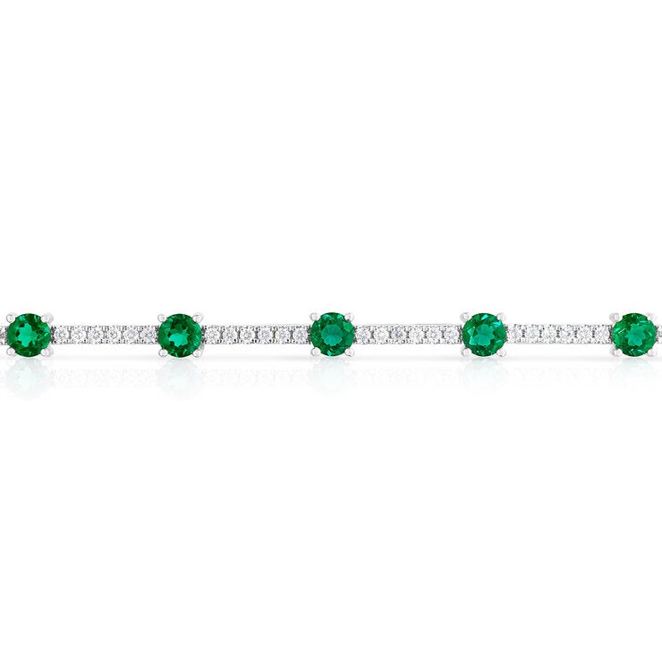 Pulsera de Esmeralda Creada y Diamantes .80ctw, Oro Blanco 14K Pulsera de Esmeralda Creada y Diamantes .80ctw, Oro Blanco 14K