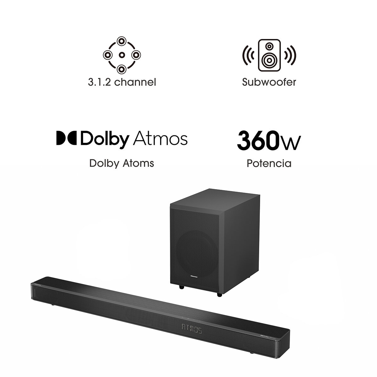 Hisense Barra de Sonido 3.1.2 Canales 360W