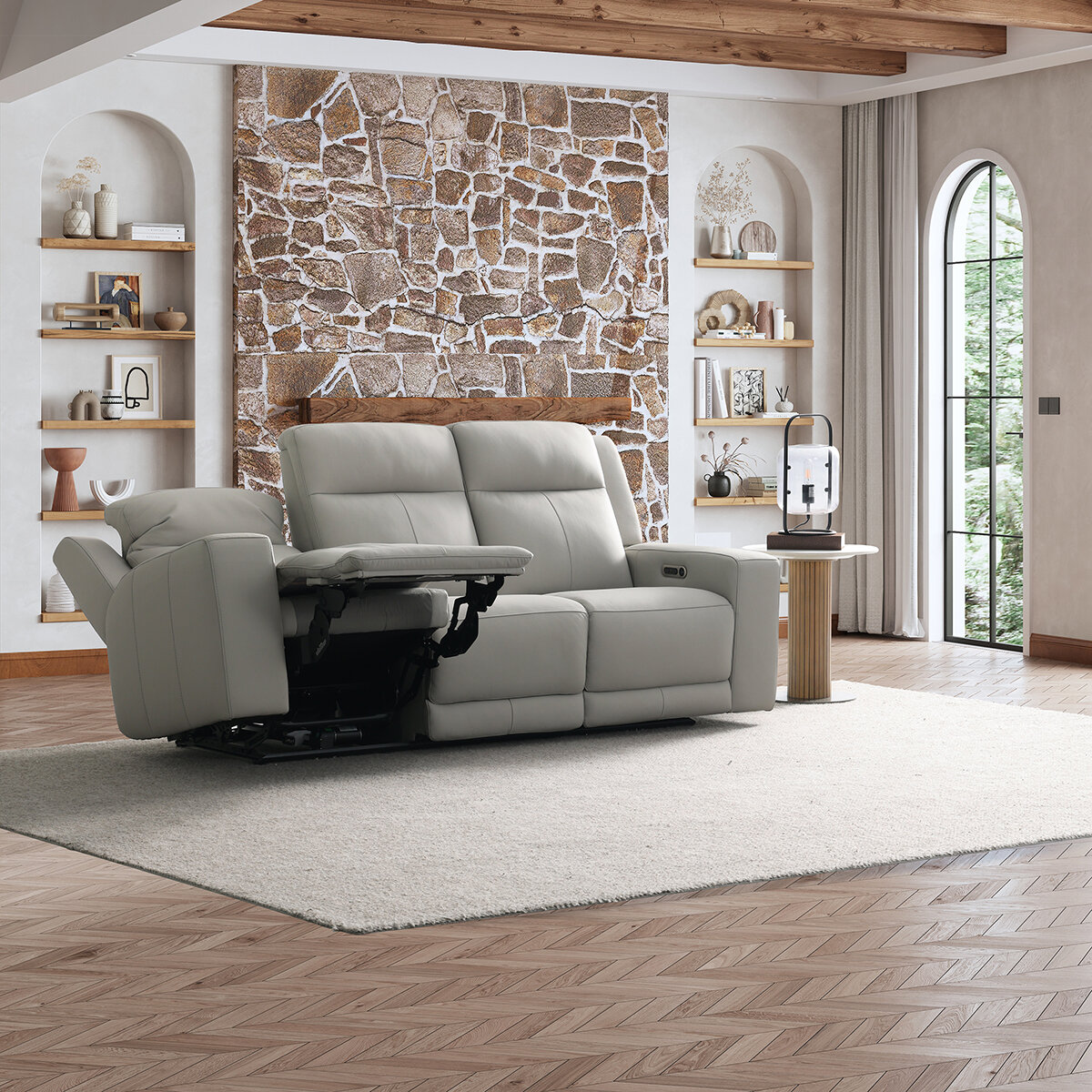 Simon Li Furniture, Sofá Reclinable de Piel con Sistema Eléctrico Simon Li Furniture, Sofá Reclinable de Piel con Sistema Eléctrico