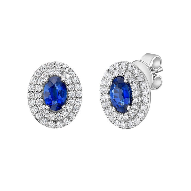 Aretes de Zafiro Azul con Diamantes, 0.50ctw, Oro Blanco de 14K Aretes de Zafiro Azul con Diamantes, 0.50ctw, Oro Blanco de 14K