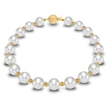Pulsera de Perlas Cultivadas, Oro Amarillo de 14K, 19.05cm Pulsera de Perlas Cultivadas, Oro Amarillo de 14K, 19.05cm