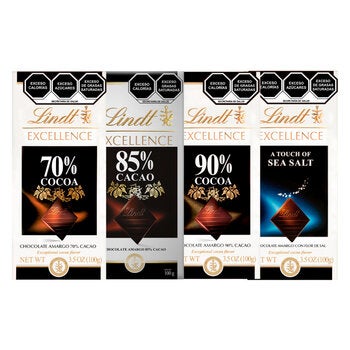 Lindt Excellence Barras de Chocolate Amargo Suizo 4 pzas de 100 g Lindt Excellence Barras de Chocolate Amargo Suizo 4 pzas de 100 g