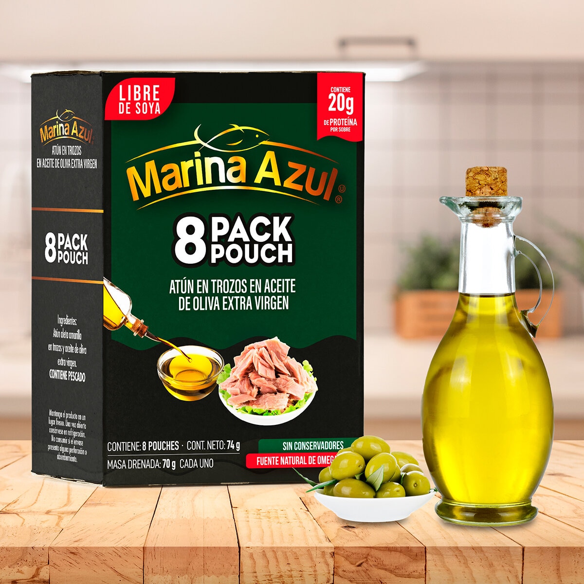 Marina Azul Atún en Aceite de Oliva Pouch 8 sobres de 74 g Marina Azul Atún en Aceite de Oliva Pouch 8 sobres de 74 g