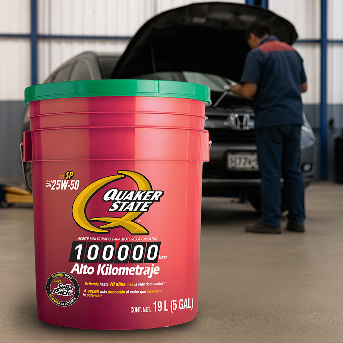 Quaker Aceite para motor a Diesel Alto Kilometraje SAE 25W50 Cubeta de 19L Quaker Aceite para motor a Diesel Alto Kilometraje SAE 25W50 Cubeta de 19L