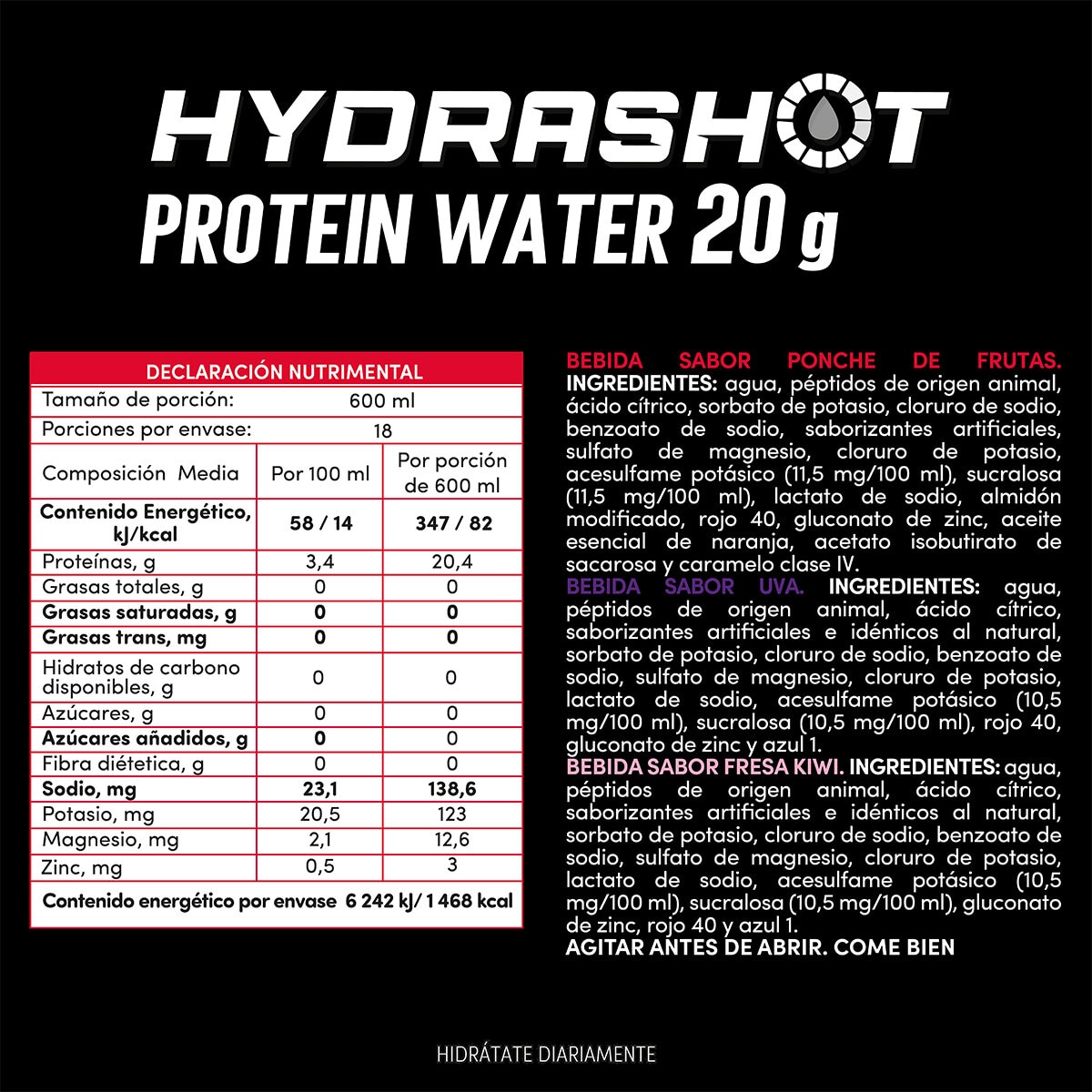 Hydrashot Bebida de Proteína + Electrolitos con 20 g de Proteína 18 / 600 ml Hydrashot Bebida de Proteína + Electrolitos con 20 g de Proteína 18 / 600 ml