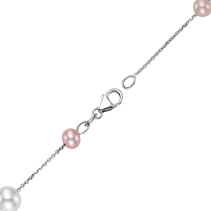 Pulsera de Perlas, Blancas y Rosas, 5-7.5mm, Oro Blanco de 14kt Pulsera de Perlas, Blancas y Rosas, 5-7.5mm, Oro Blanco de 14kt