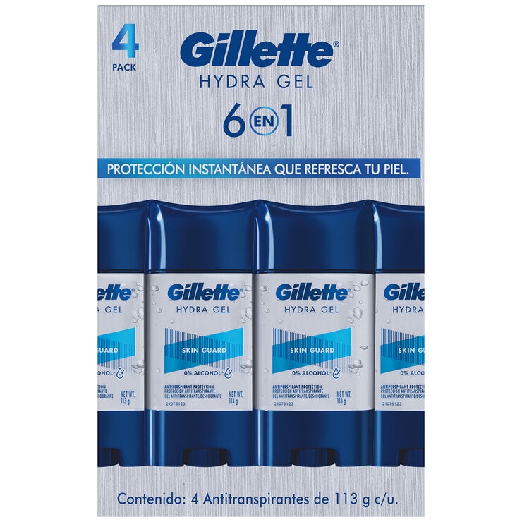 Gillette Antitranspirante en Gel Hydra Gel Invisible 6 en 1 Skin Guard 4 pzas de 113 g