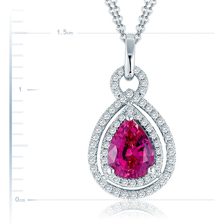 0.35ctw, Collar de Zafiro Rosa y Diamantes, Oro Blanco de 18kt 0.35ctw, Collar de Zafiro Rosa y Diamantes, Oro Blanco de 18kt