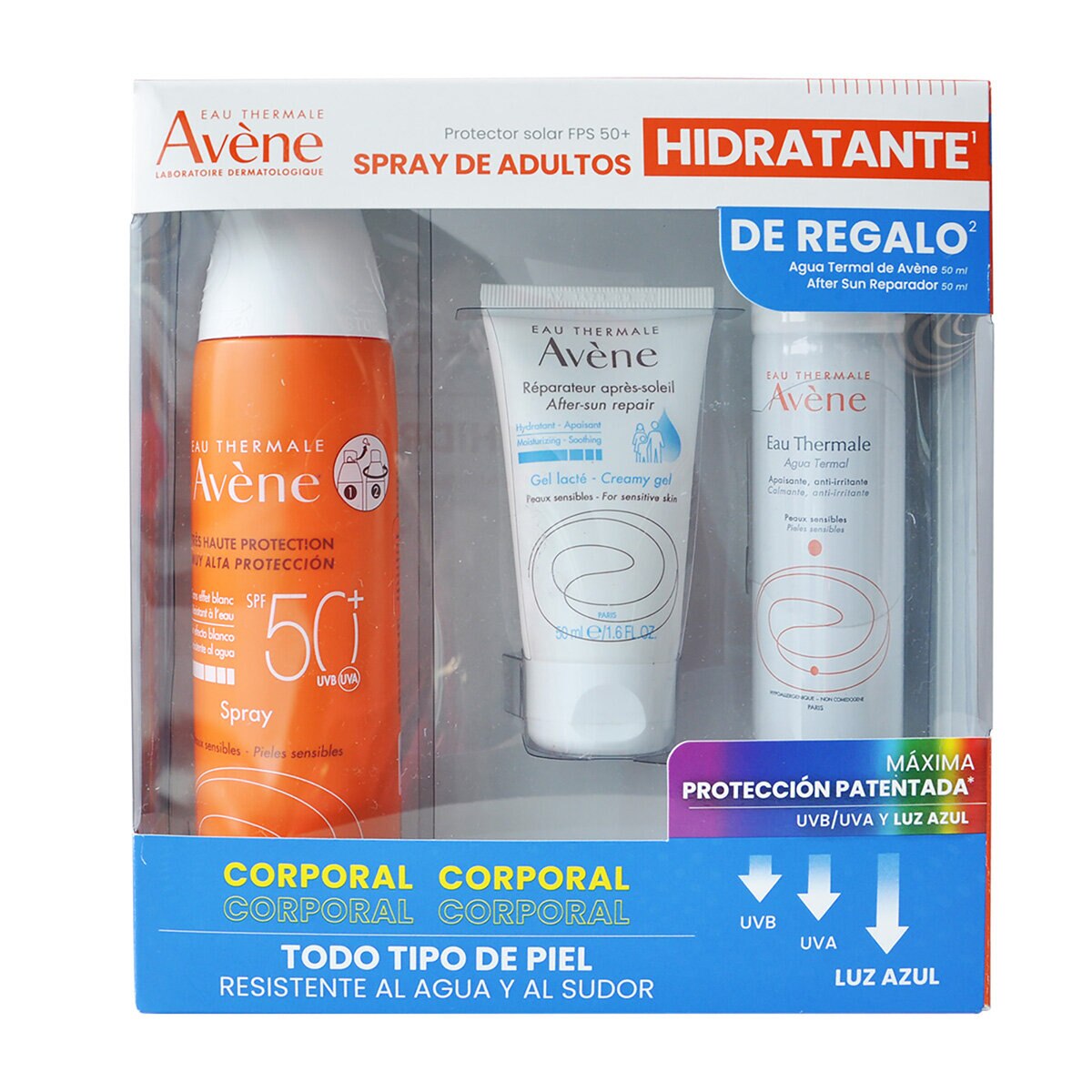 Kit Avene Spray FPS 50+, Agua Termal Avene, Loción Repar...