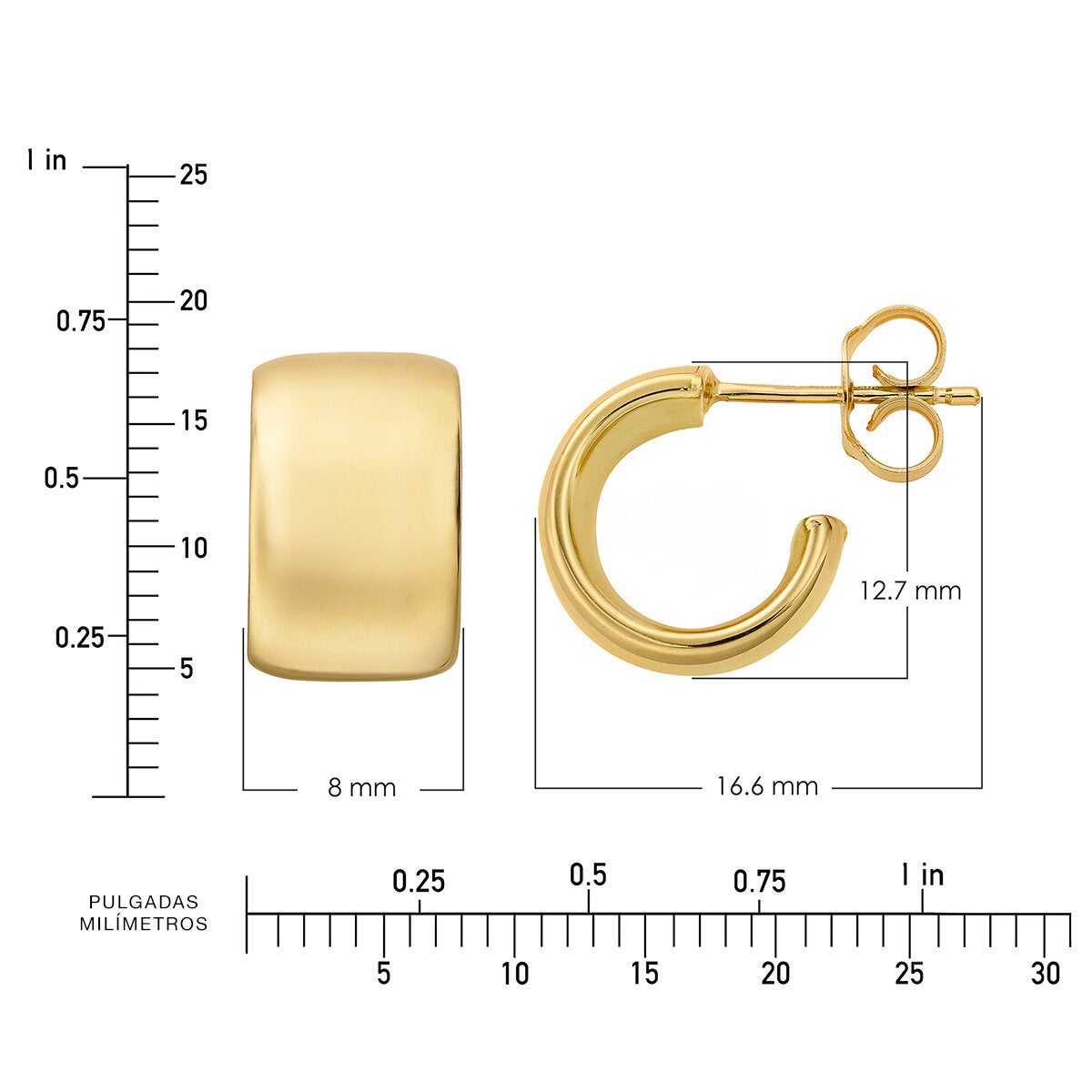 Aretes, Arracadas 'C', Oro Amarillo 14K Aretes, Arracadas 'C', Oro Amarillo 14K