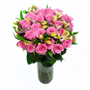 Bouquet 24 rosas con 10 alstromelias color rosa Bouquet 24 rosas con 10 alstromelias color rosa