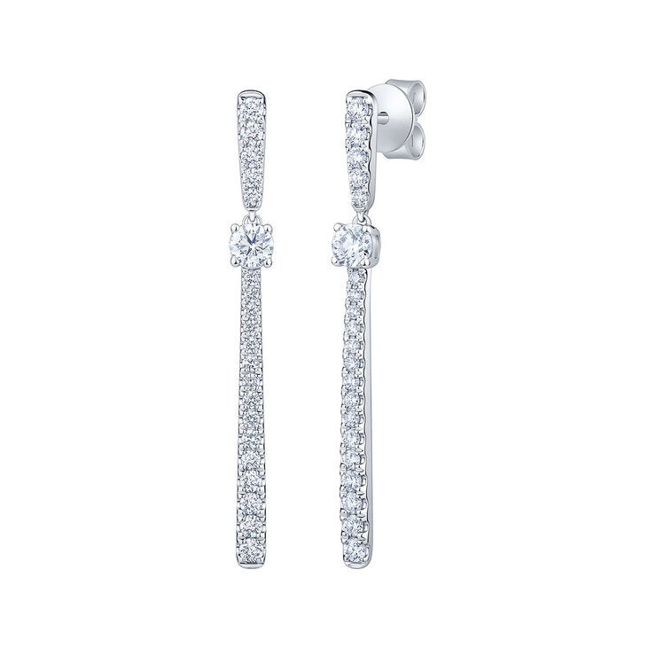 Aretes Colgantes de Diamantes 0.80ctw, en Oro Blanco 14K Aretes Colgantes de Diamantes 0.80ctw, en Oro Blanco 14K