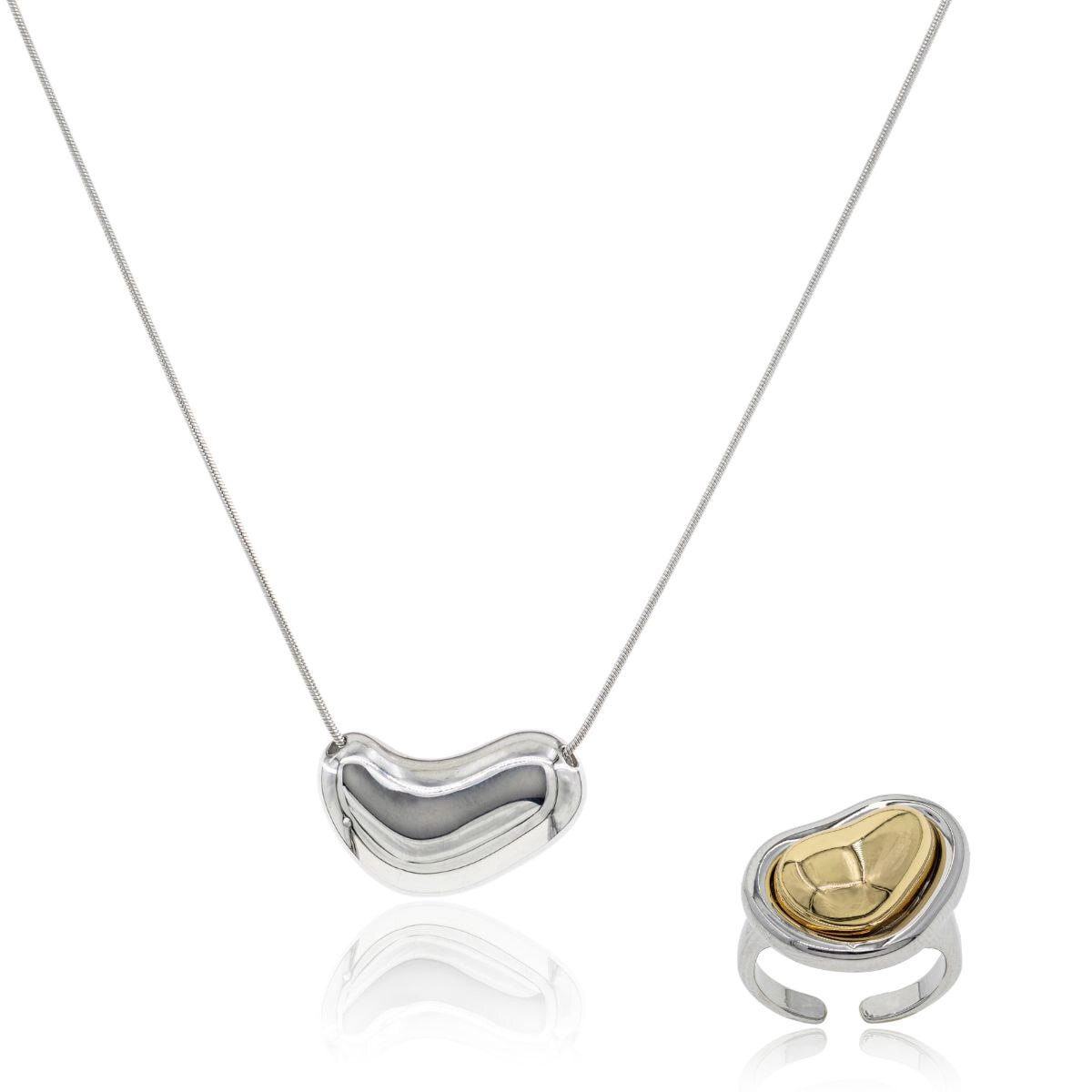 Mayfer, Juego de Collar y Anillo Ajustable, en Alineación de Metal Bañado en Rodio Mayfer, Juego de Collar y Anillo Ajustable, en Alineación de Metal Bañado en Rodio