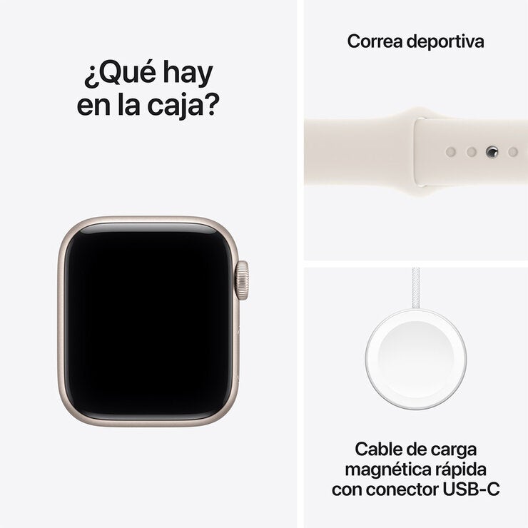 Apple Watch SE 3 (GPS) 40mm Aluminio Blanco Estelar + Correa Deportiva Blanco Estelar - Talla S/M Apple Watch SE 3 (GPS) 40mm Aluminio Blanco Estelar + Correa Deportiva Blanco Estelar - Talla S/M