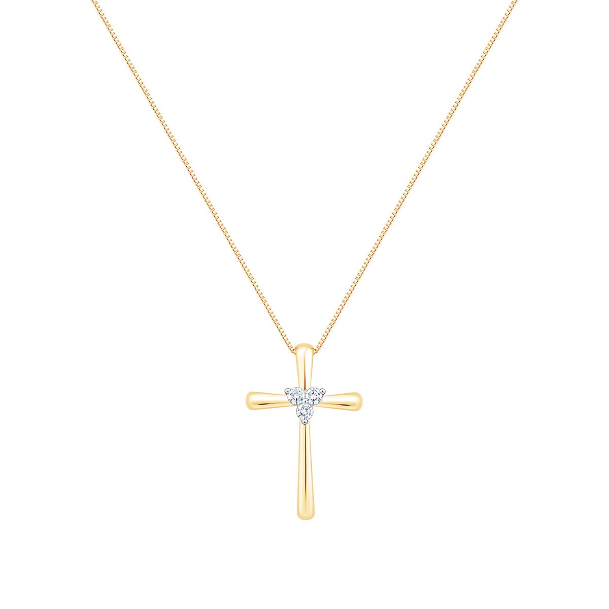 Dije de Cruz de Diamantes, 0.12ctw, Oro Amarillo de 14K, 45.72cm