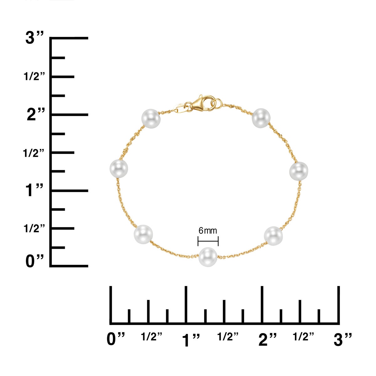 Pulsera de Perlas, Blancas, 5.5-6.0mm, Oro Amarillo de 14k