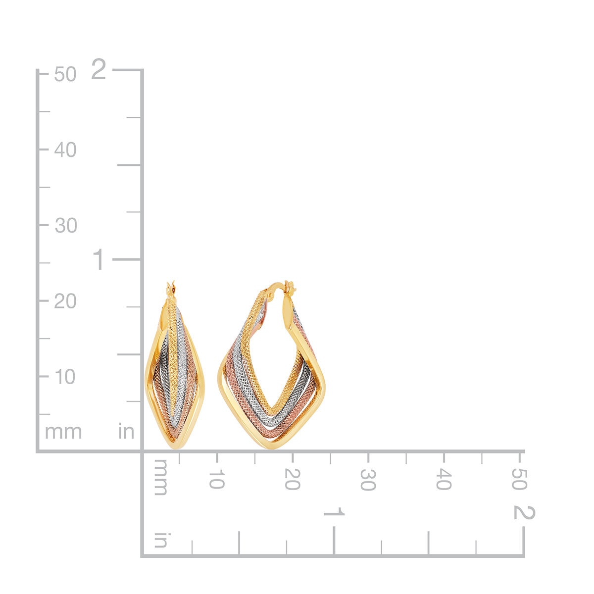 Arracadas cuadradas, Oro Tres Tonos de 14K