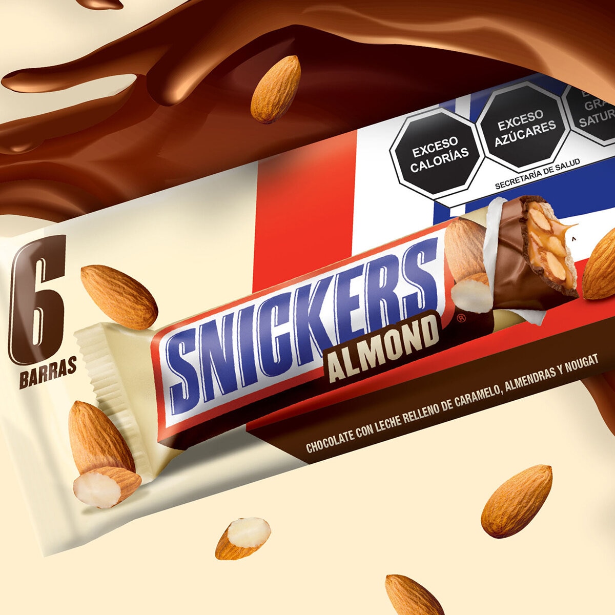 Snickers Almendra Barra de Chocolate con Leche 6 pzas de 43.4 g