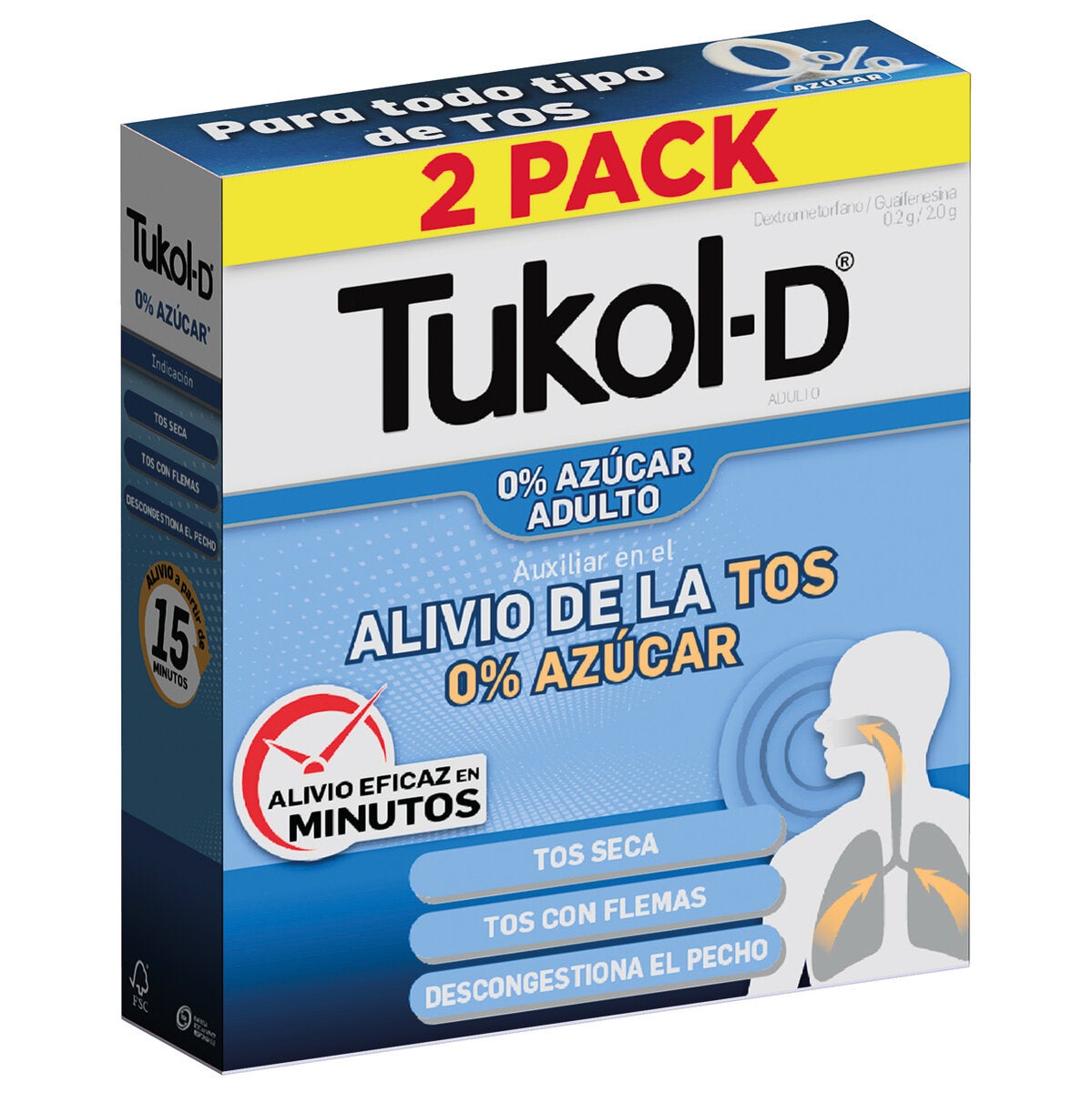 Tukol-D 0% Azucar Jarabe para la Tos 2 Frascos de 125 ml c/u Tukol-D 0% Azucar Jarabe para la Tos 2 Frascos de 125 ml c/u