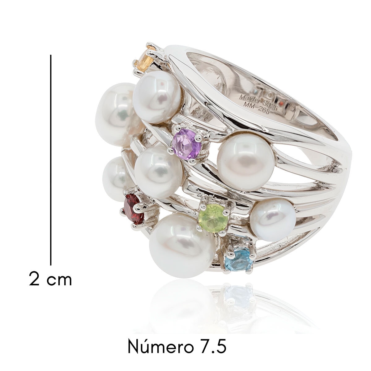 Mayfer, Anillo de Plata con Perla de Río y Piedra Semi Preciosa