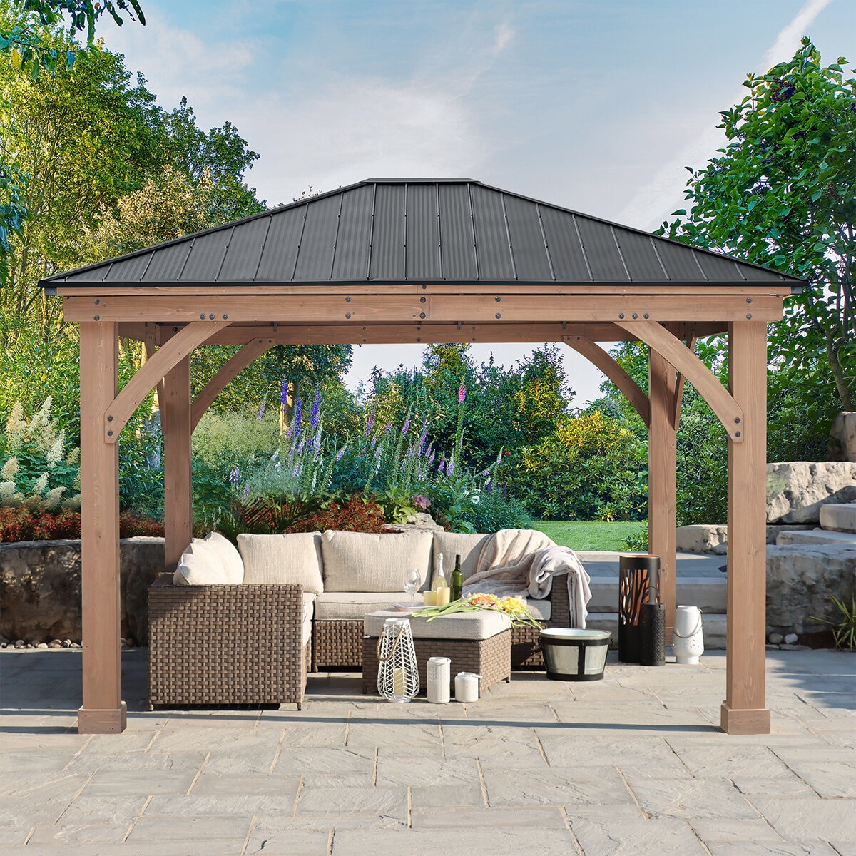 Yardistry, Gazebo de Madera de 3.7 m x 4.3 m