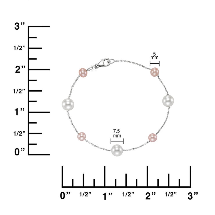Pulsera de Perlas, Blancas y Rosas, 5-7.5mm, Oro Blanco de 14kt Pulsera de Perlas, Blancas y Rosas, 5-7.5mm, Oro Blanco de 14kt