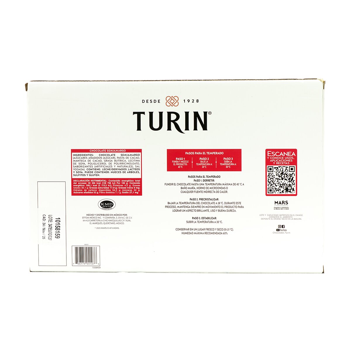 Turín Chocolate Semiamargo para Repostería 6 Kg