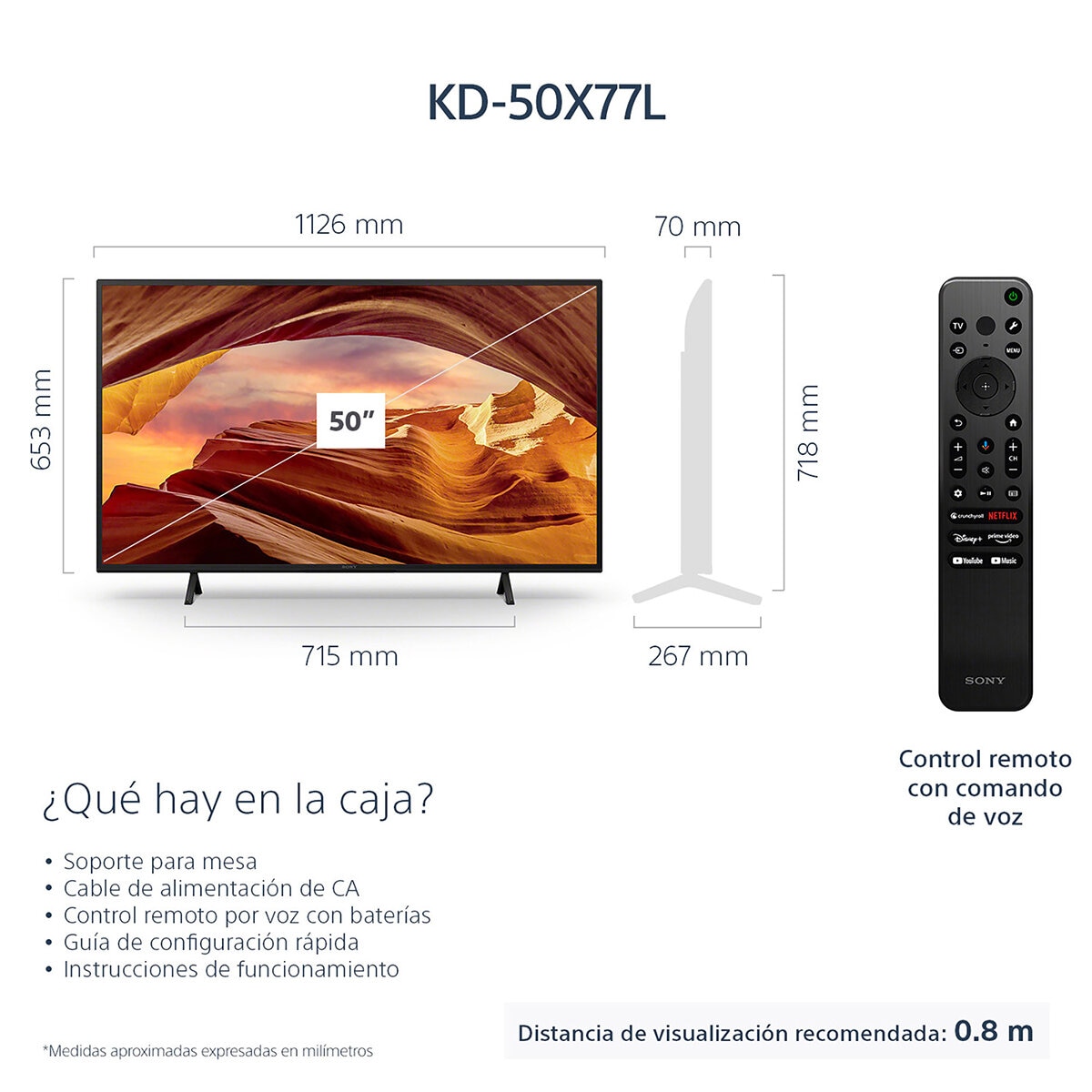 Pantalla Sony 4K HDR 50" Google TV Serie X77L
