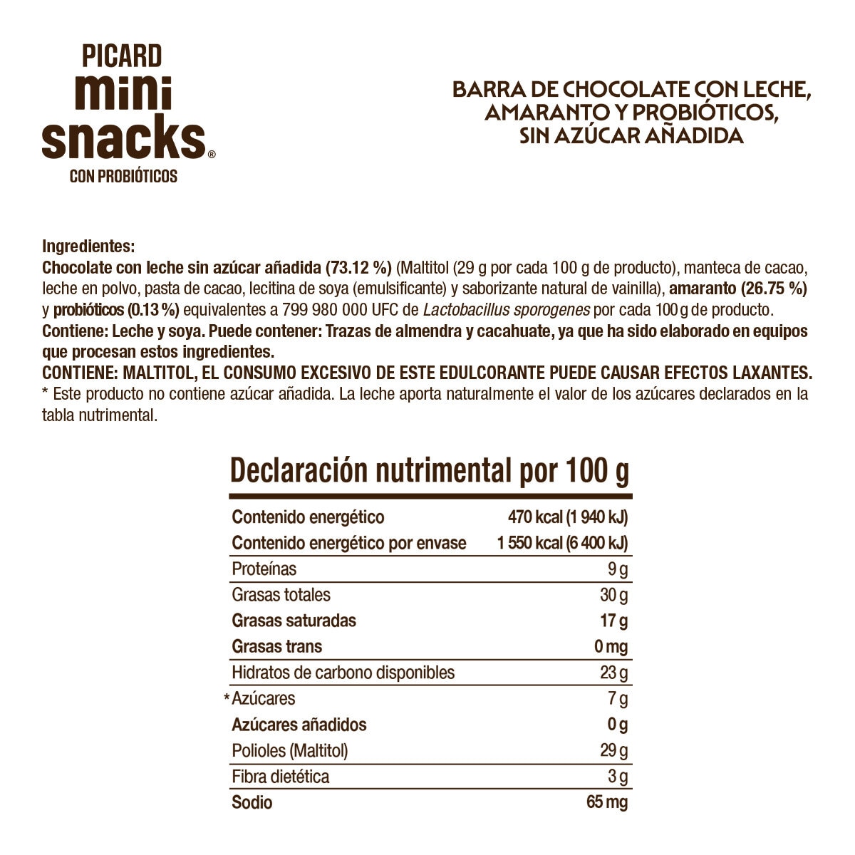 Picard Mini Snacks de Amaranto con Chocolate sin Azúcar 330 g Picard Mini Snacks de Amaranto con Chocolate sin Azúcar 330 g