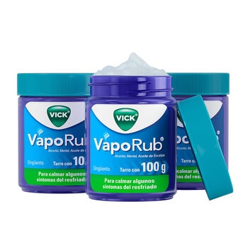 Vick VapoRub Alcanfor, Mentol, Aceite de Eucalipto 3 pzas de 100 g