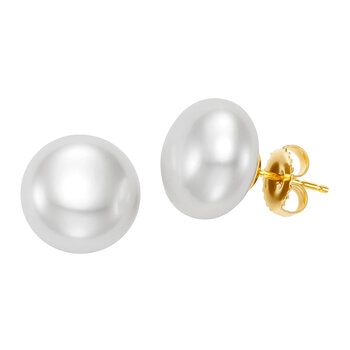 Aretes de Perlas Cultivadas, 12-13mm, Oro Amarillo de 14K Aretes de Perlas Cultivadas, 12-13mm, Oro Amarillo de 14K