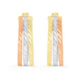 Aretes de Triple Fila, Oro Tricolor de 14K Aretes de Triple Fila, Oro Tricolor de 14K