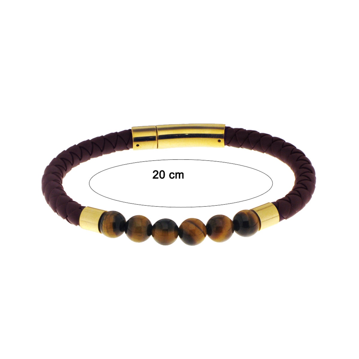 Pulsera de Piel Café con Piedras de Ojo de Tigre para Caballero