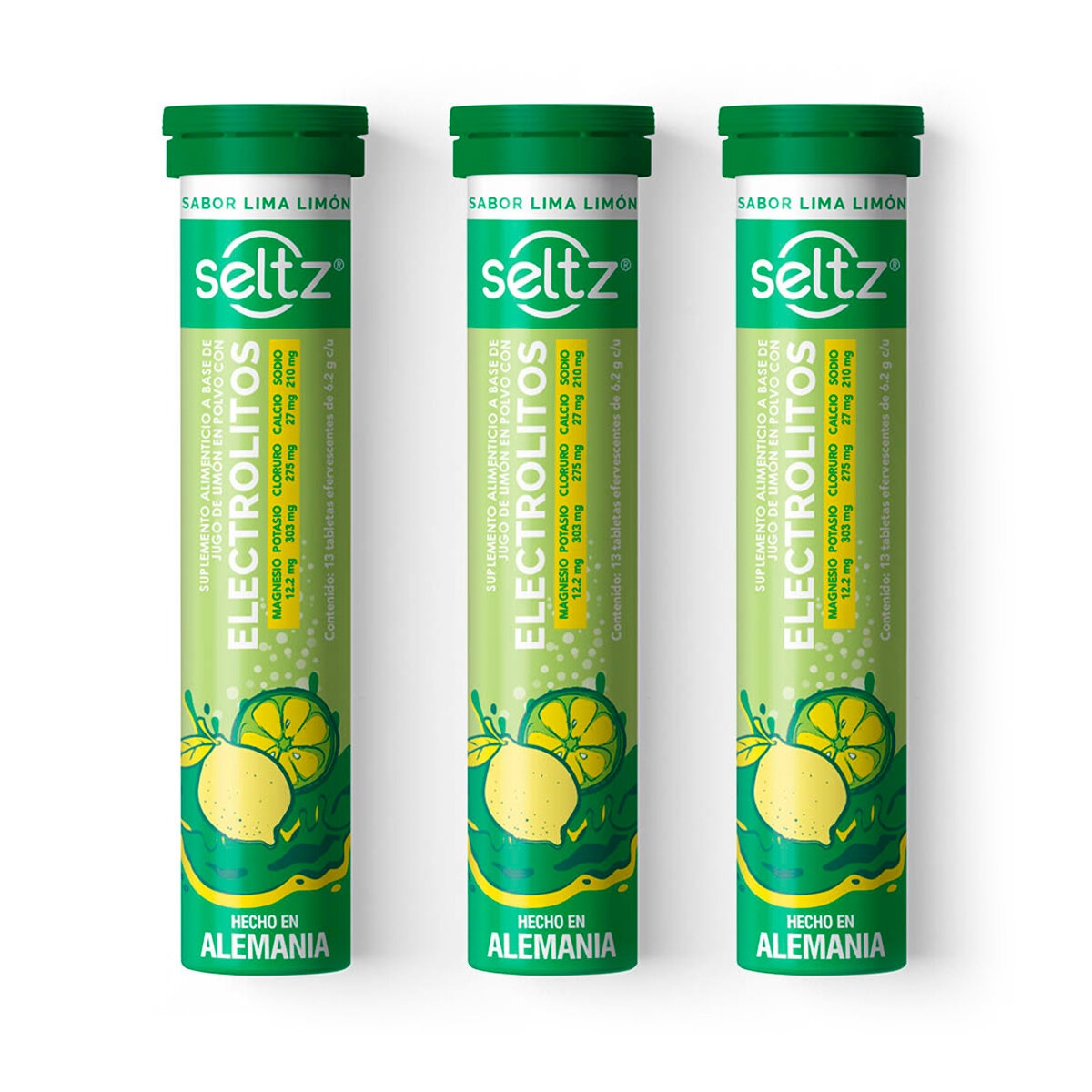 Seltz Electrolitos 3 Tubos de 13 Tabletas Efervescentes c/u Sabor Lima Limón Seltz Electrolitos 3 Tubos de 13 Tabletas Efervescentes c/u Sabor Lima Limón
