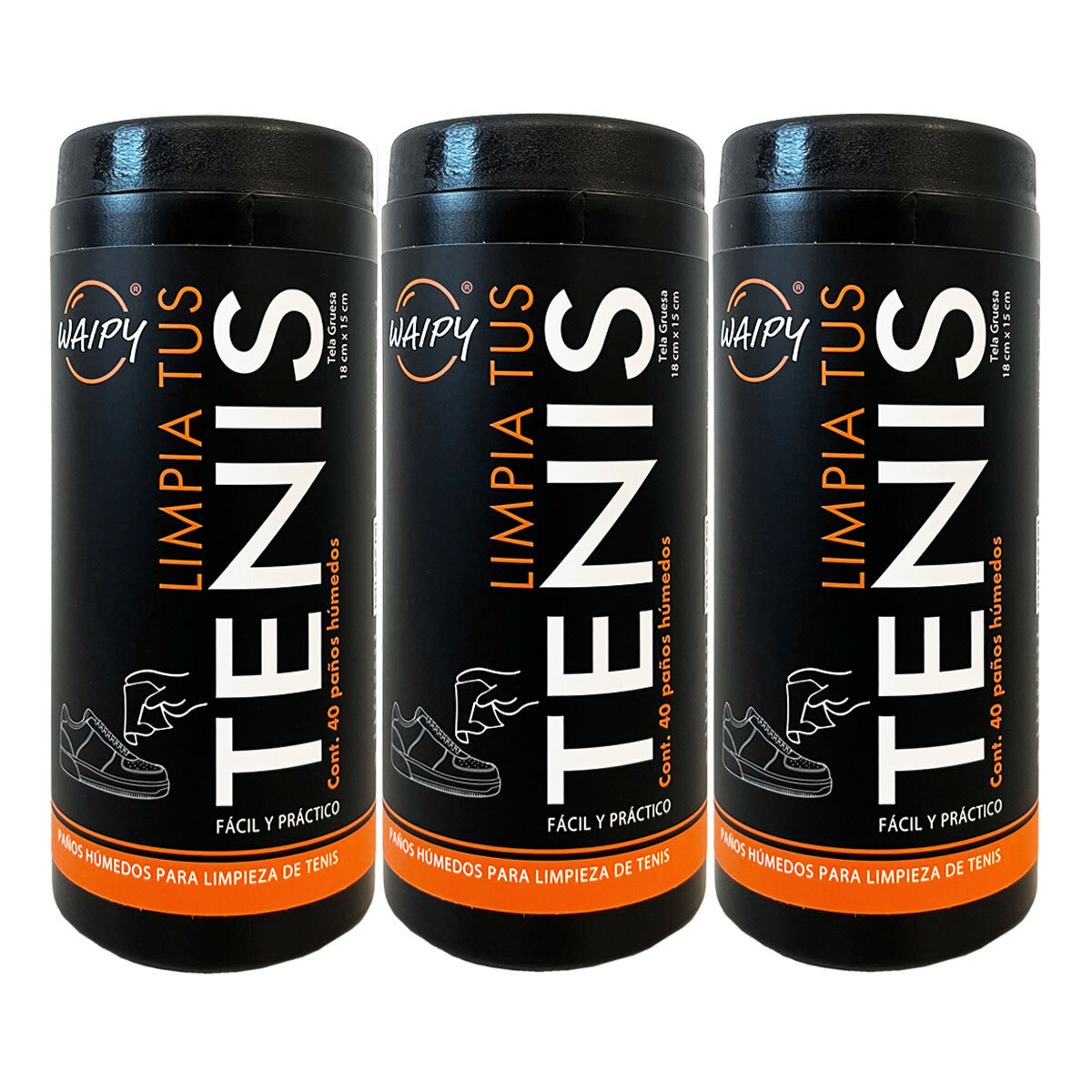 Waipy Paños Húmedos para Limpieza de Tenis 3 pzas con 40 Paños Waipy Paños Húmedos para Limpieza de Tenis 3 pzas con 40 Paños