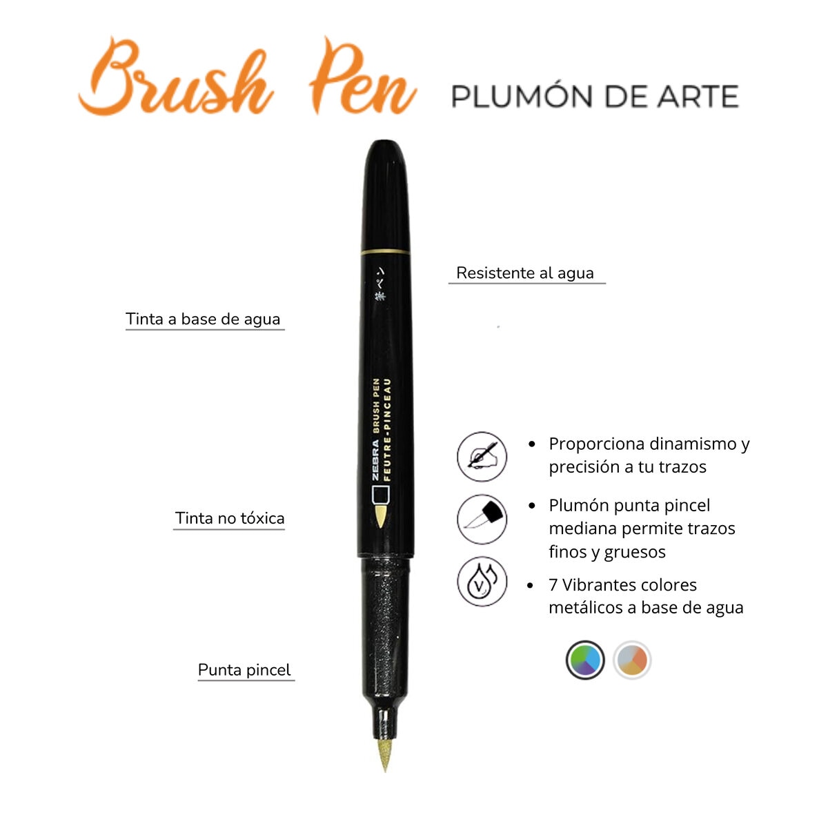 Zebra Marcador Brush Pen Colores Surtidos, Estuche 7 Pzas Zebra Marcador Brush Pen Colores Surtidos, Estuche 7 Pzas