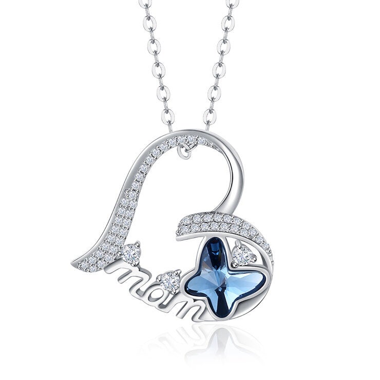 Mayfer, Collar con Cristal Austríaco con Dije con Palabra Mom y Figura Mariposa Mayfer, Collar con Cristal Austríaco con Dije con Palabra Mom y Figura Mariposa